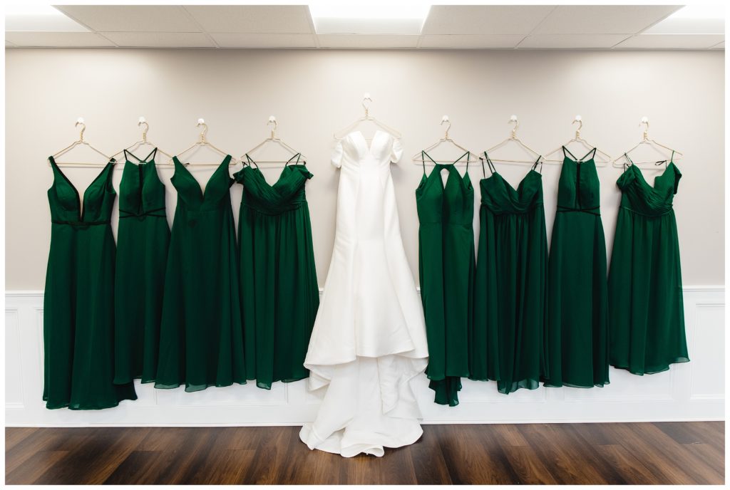 green wedding bridesmaid dresses at laube hall, freeport, pa