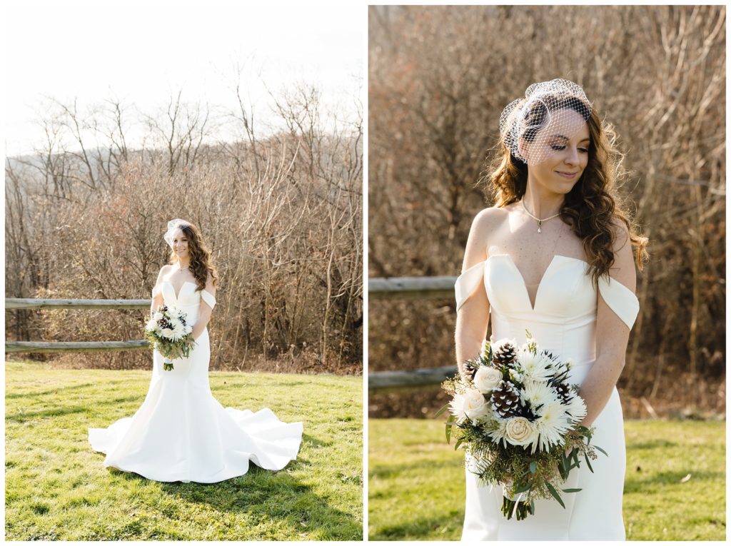 vintage inspired wedding gown and veil at laube hall, freeport, pa