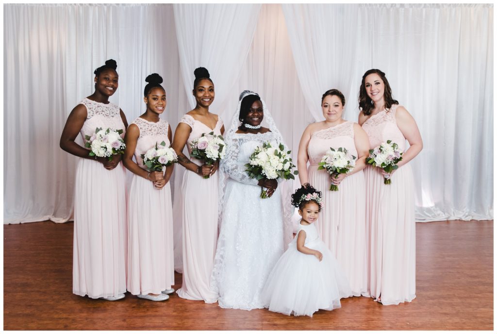 bride and bridesmaid wearing pale pink at salvatore's events and catering