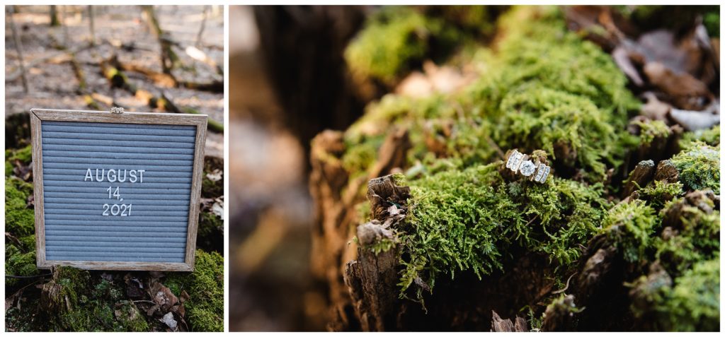 engagement ring on moss