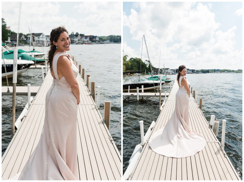 bride on dock before ceremony