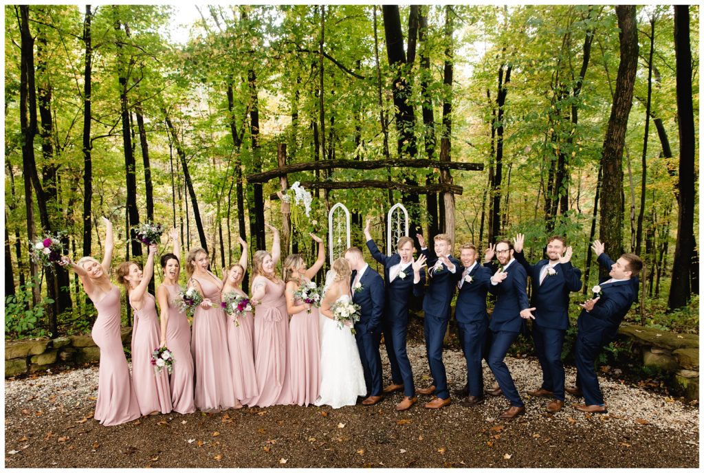 wedding party in woods
