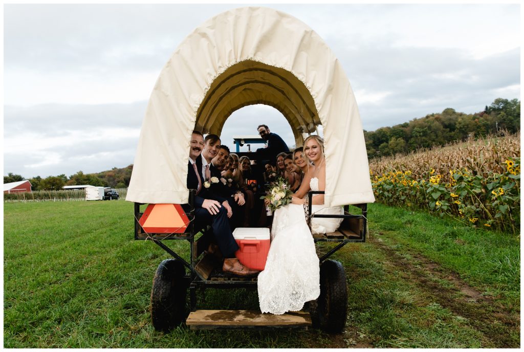 bridal party in wagon