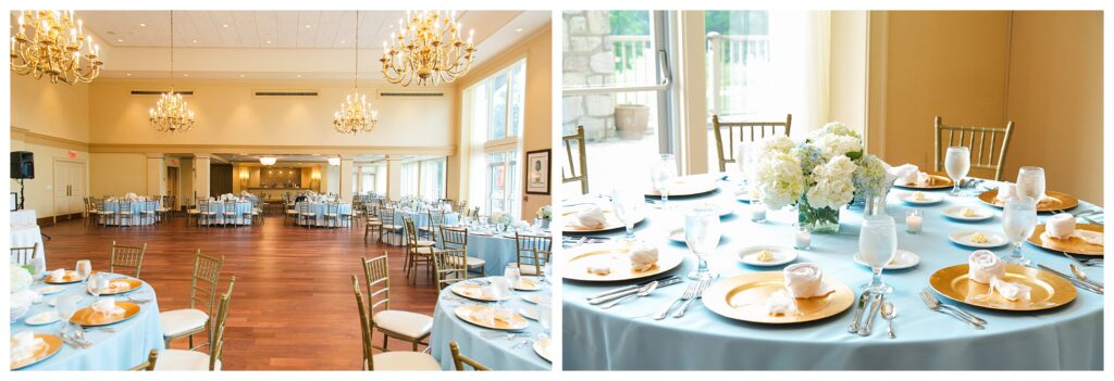 Wide shot of reception setup at valley brook country club wedding